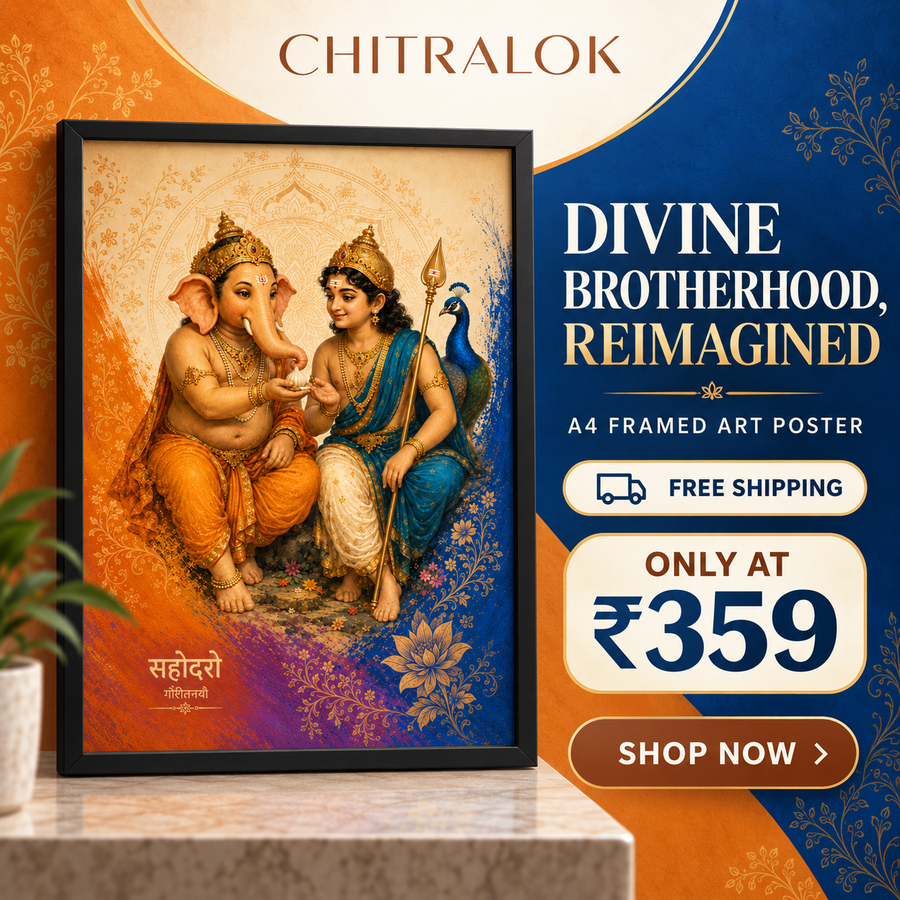 सहोदरो — Baal Ganesh & Kartikeya A4 Framed Poster