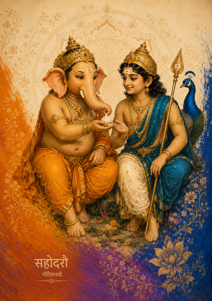 Sahodaro Baal Ganesh and Kartikeya poster in set of three